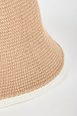 Dark beige and white trim wide brim sun hat