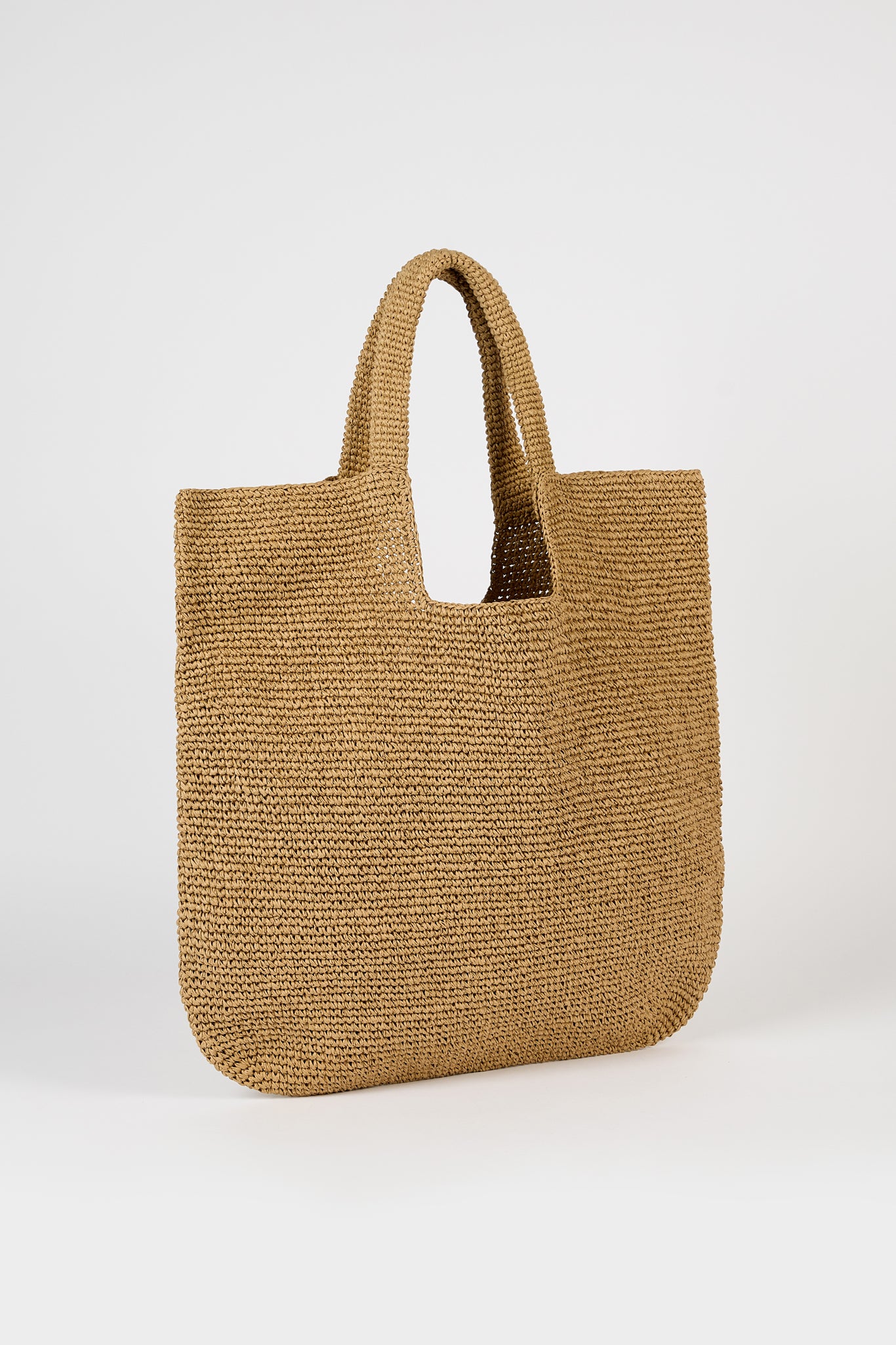 Dark beige tight weave straw tote bag