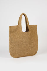 Dark beige tight weave straw tote bag