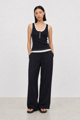 Dark blue and ivory double layer button front knit tank