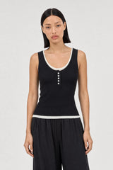 Dark blue and ivory double layer button front knit tank