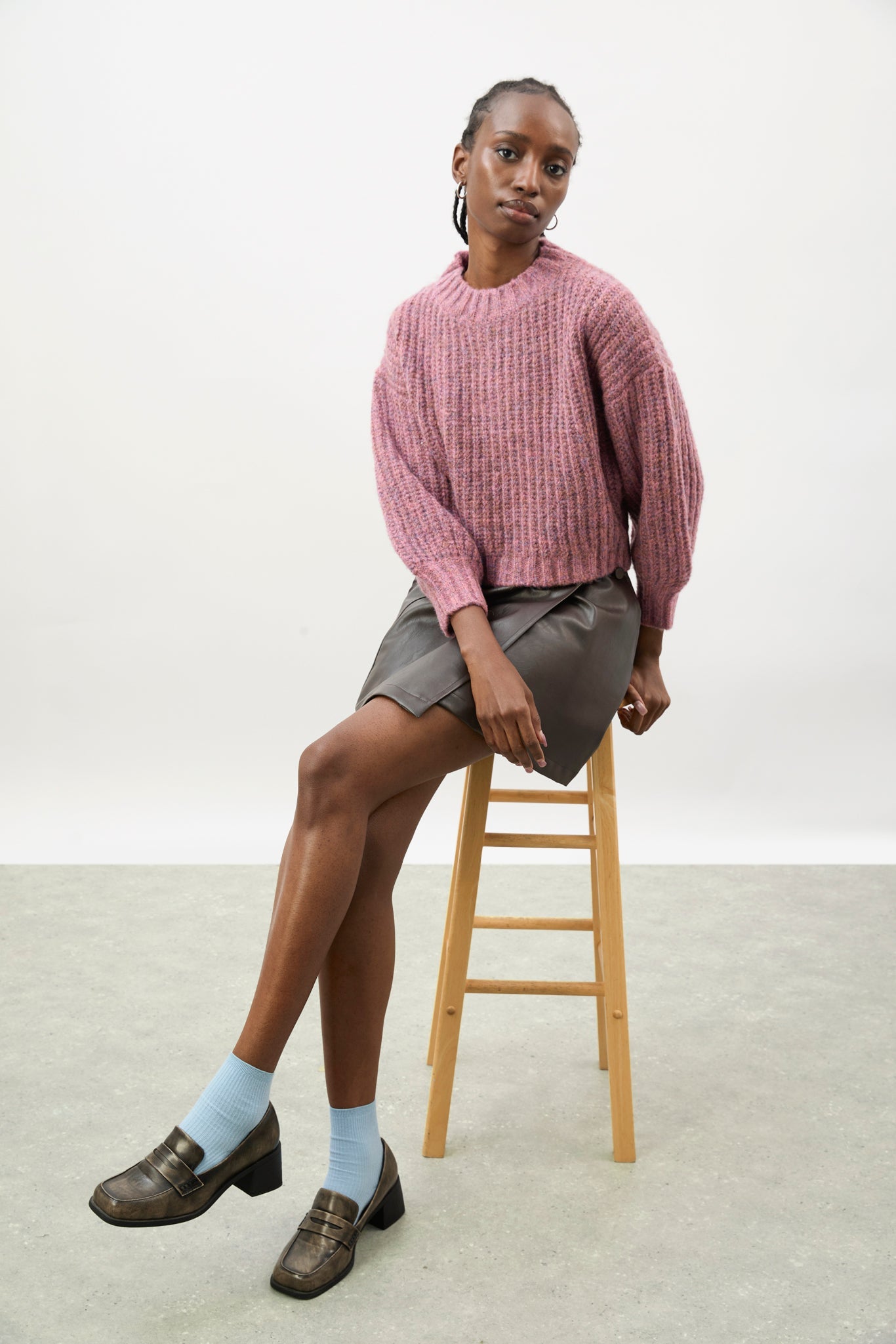 Dusty pink flecked chunky knit cropped jumper