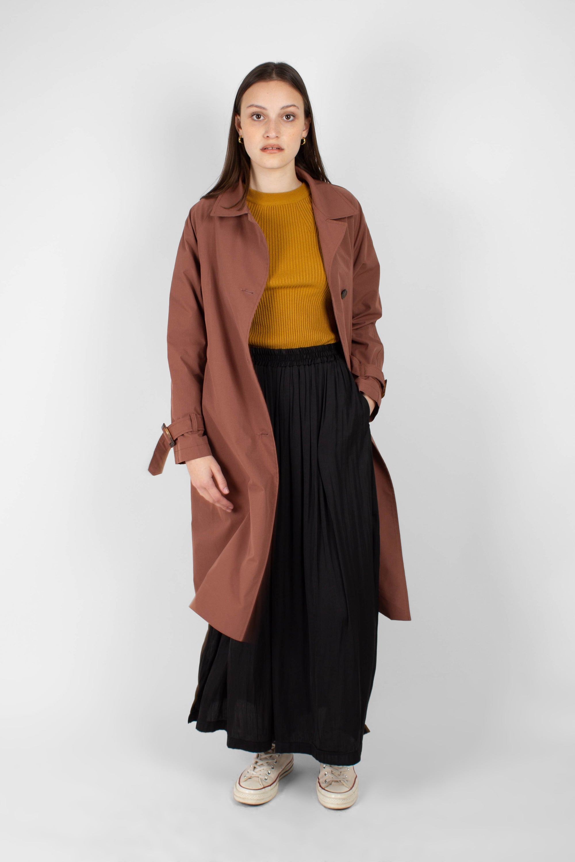Dusty pink single breasted trench coat