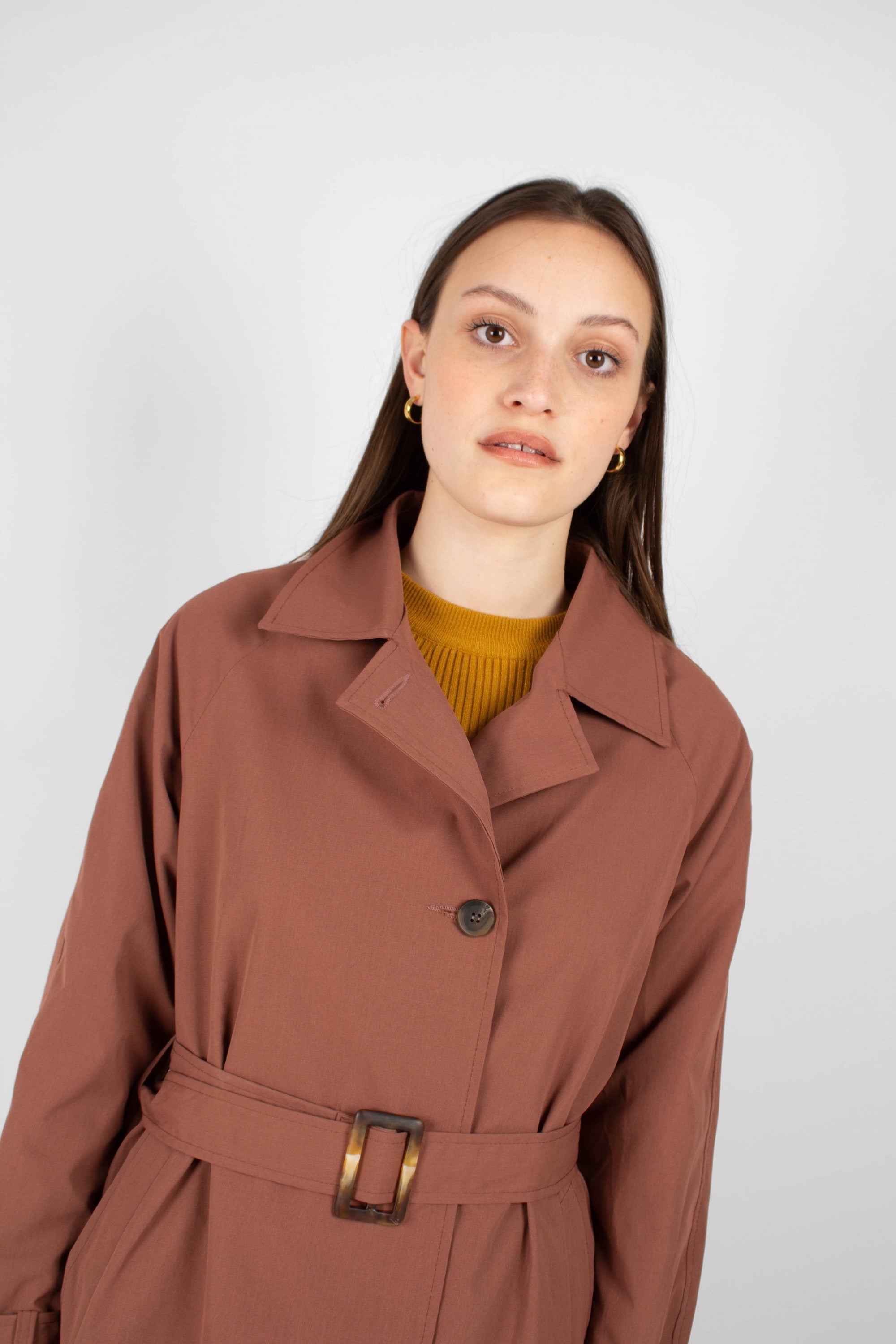 Dusty pink single breasted trench coat
