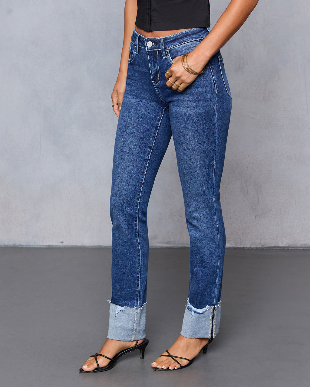 Aldah Super Stretch Cuffed Mid Rise Jeans