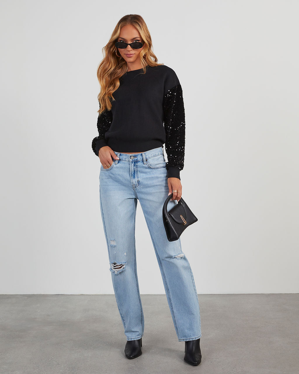 Yumi Contrast Sequin Knit Sweater