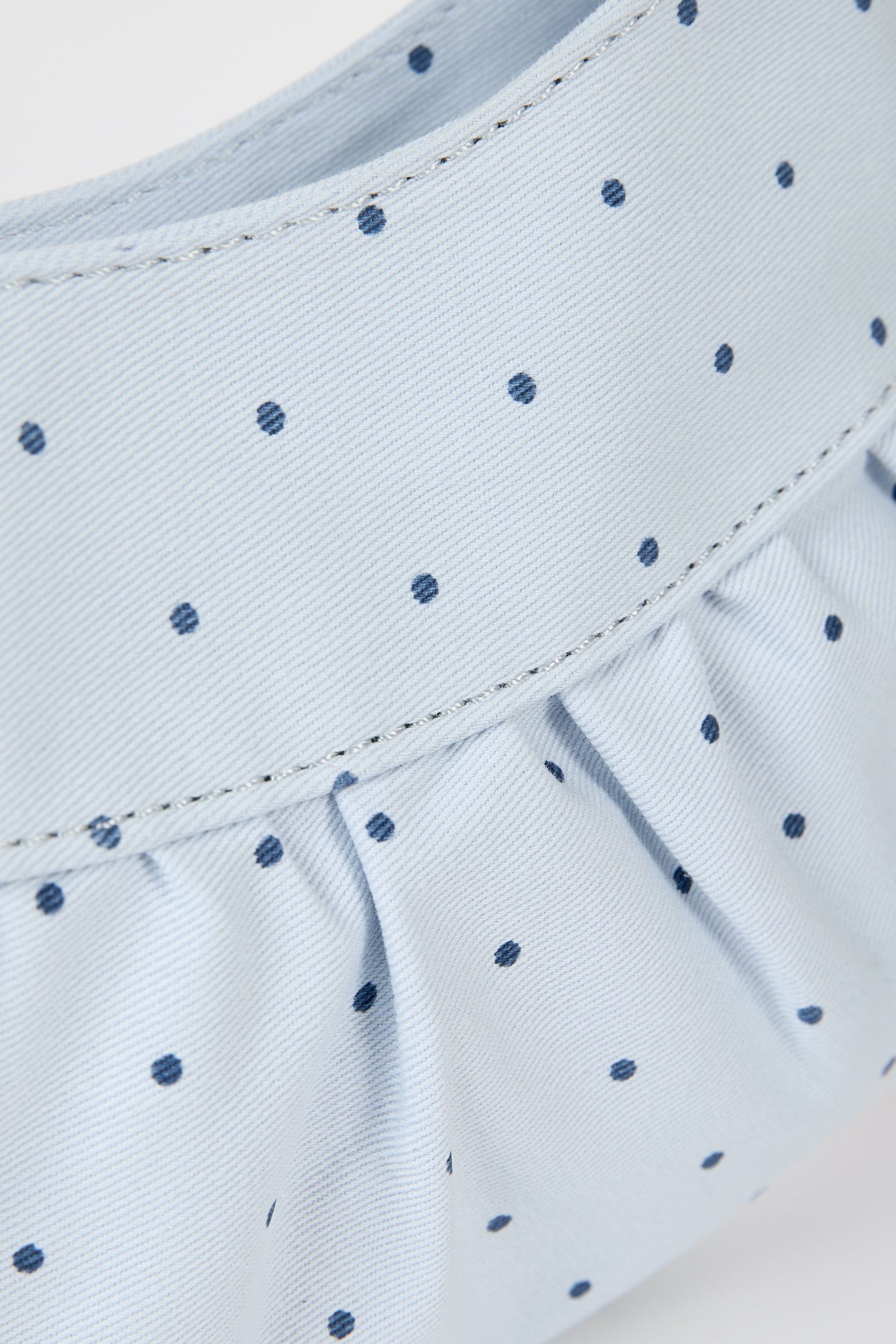 Pale blue tiny polka dot ruched curve shoulder bag