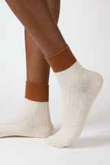 Oatmeal and brown candy colourblock socks