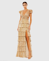Ruffle Tiered Criss Cross Lace Up Gown