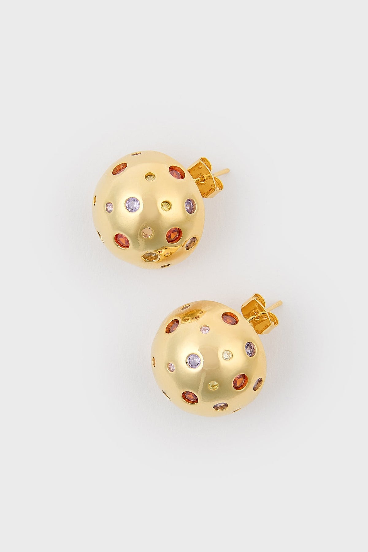 Gold multicolour diamante curved stud earrings