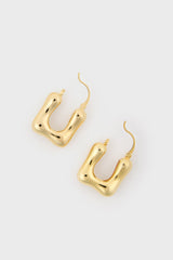Gold rounded square mini hoop earrings