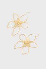 Gold wire flower hoop earrings