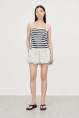 Green and white seersucker striped blouson shorts