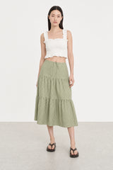 Green tiny gingham checked tiered skirt