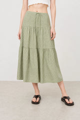 Green tiny gingham checked tiered skirt