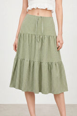 Green tiny gingham checked tiered skirt