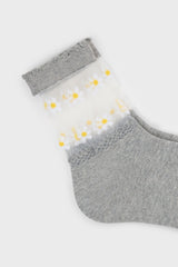 Grey sheer daisies ankle block socks