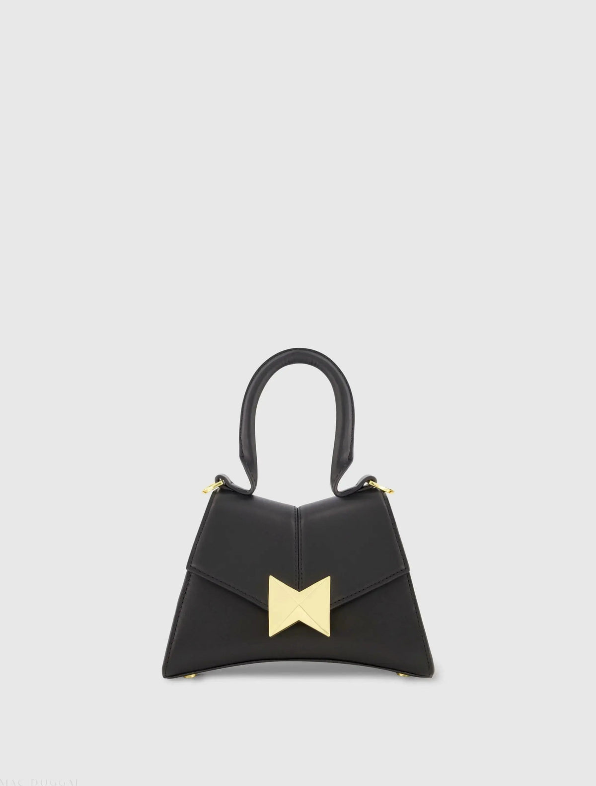 Black Angular Mini Leather Handbag With Gold Hardware