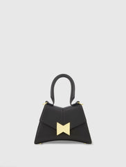 Black Angular Mini Leather Handbag With Gold Hardware