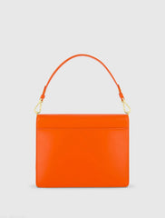 Orange Classic Leather Medium Shoulder Bag with Detachable Strap