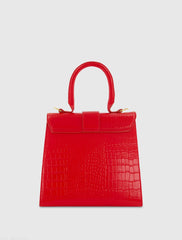 Red Buckled Medium Croco Leather Handbag with Detachable Strap