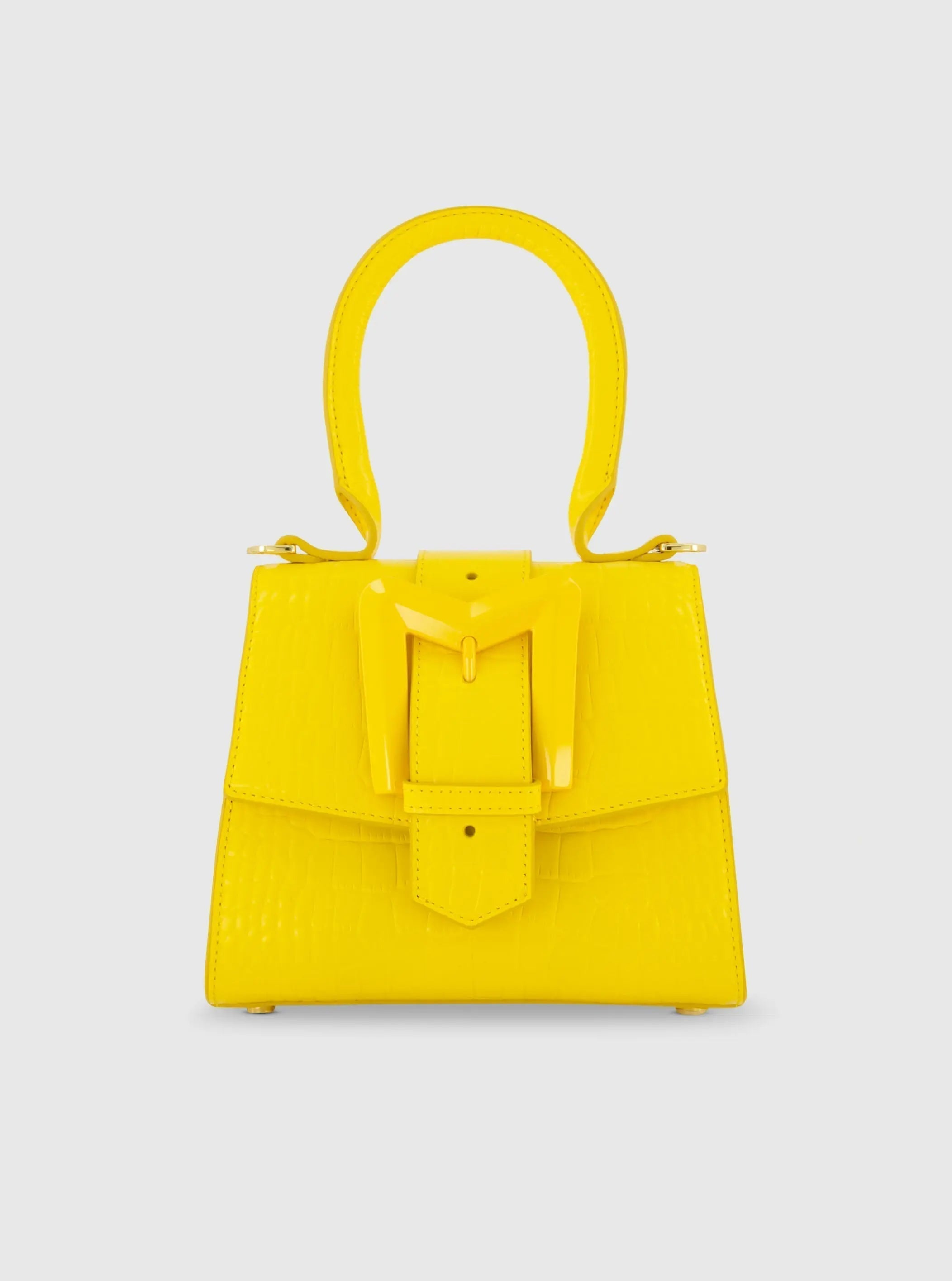 Buckled Mini Croco Leather Handbag with Detachable Strap