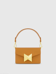 Brown Mini Leather Shoulder Handbag With Gold Hardware - FINAL SALE
