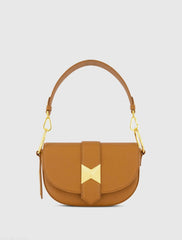 Brown Grain Leather Saddle Bag With Gold Hardware - FINAL SALE