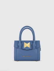 Blue Small Leather Tote Bag With Gold Hardware - FINAL SALE