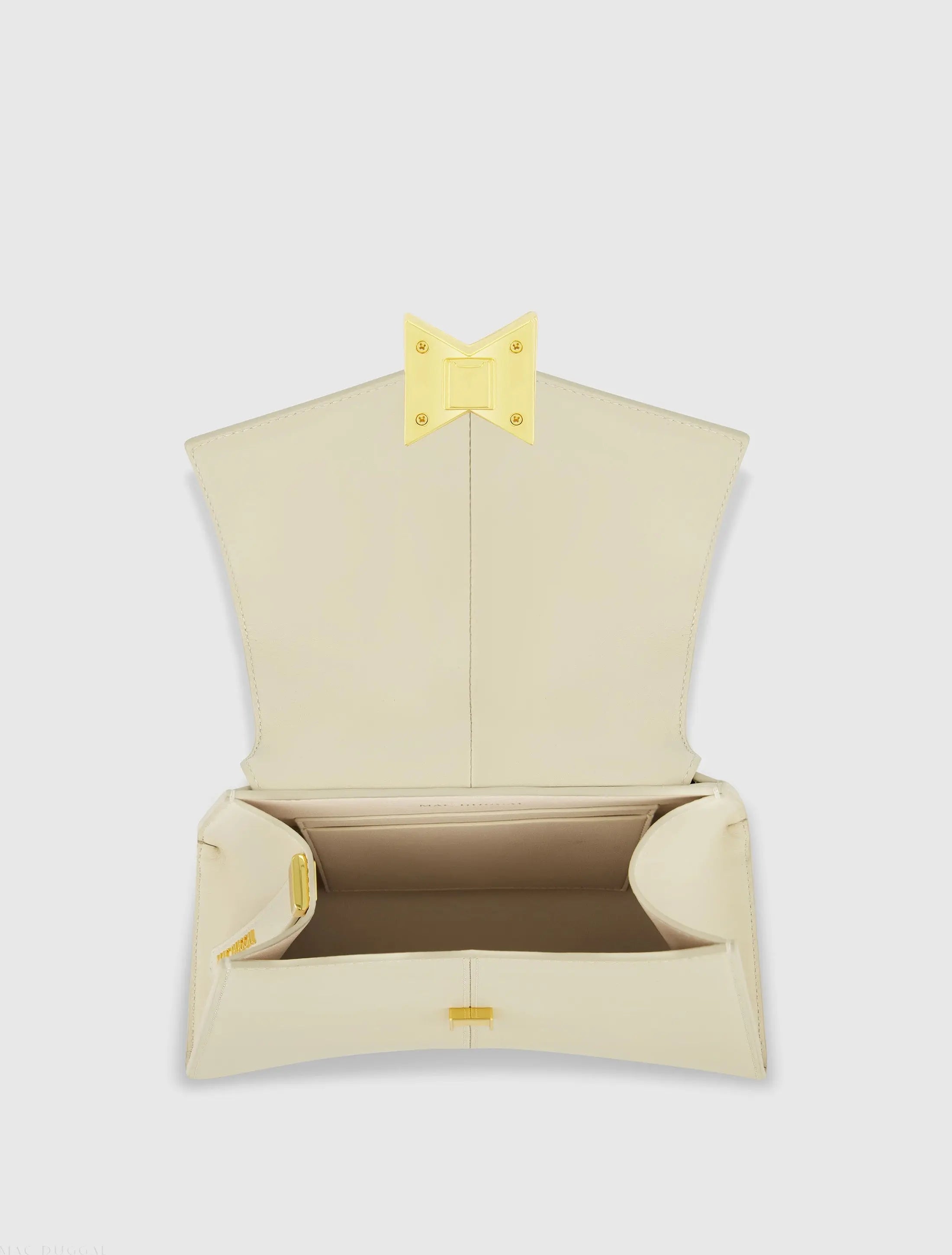 White Medium Angular Leather Handbag With Gold Hardware