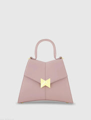 Medium Angular Leather Top Handle Handbag with Gold Hardware