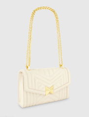 White Quilted Napa Leather Handbag With Gold Chain - FINAL SALE