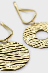 Gold large textured drop circle earrings