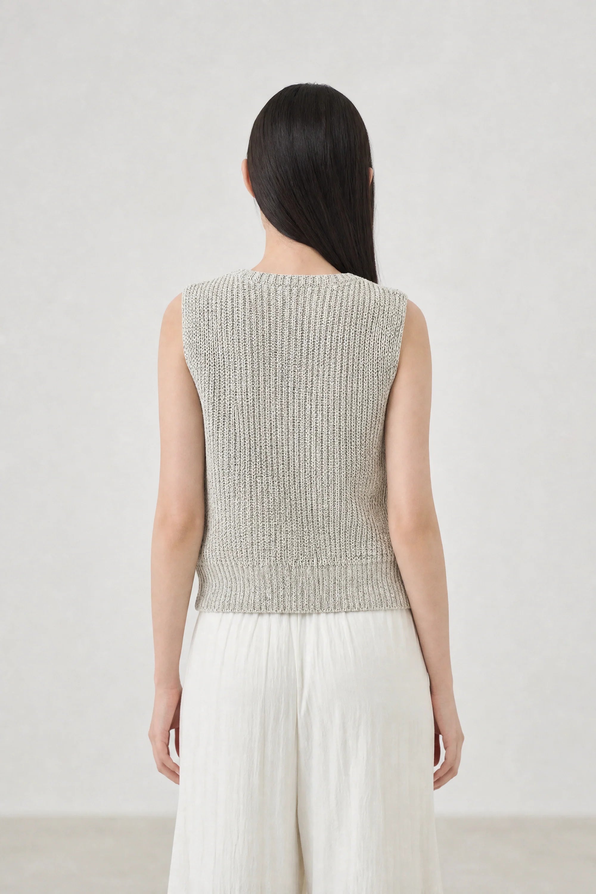 Ivory and black mix knit button front knit top
