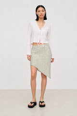 Ivory and grey polka dot diagonal hem skirt