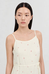 Ivory and pink floral print sheer layered dress