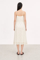 Ivory and pink floral print sheer layered dress