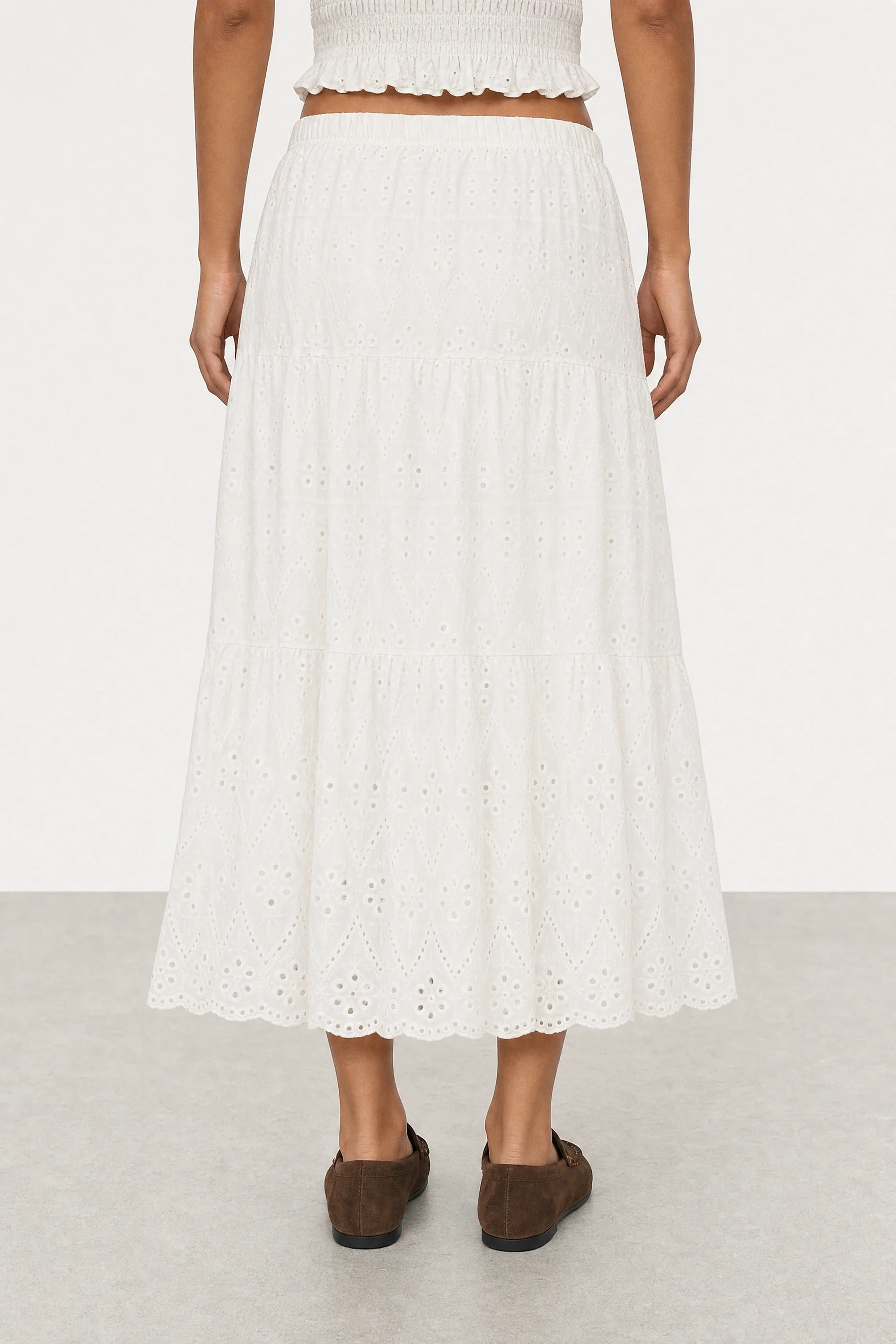 Ivory eyelet tiered skirt
