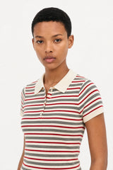 Ivory red and and black multistripe knit polo