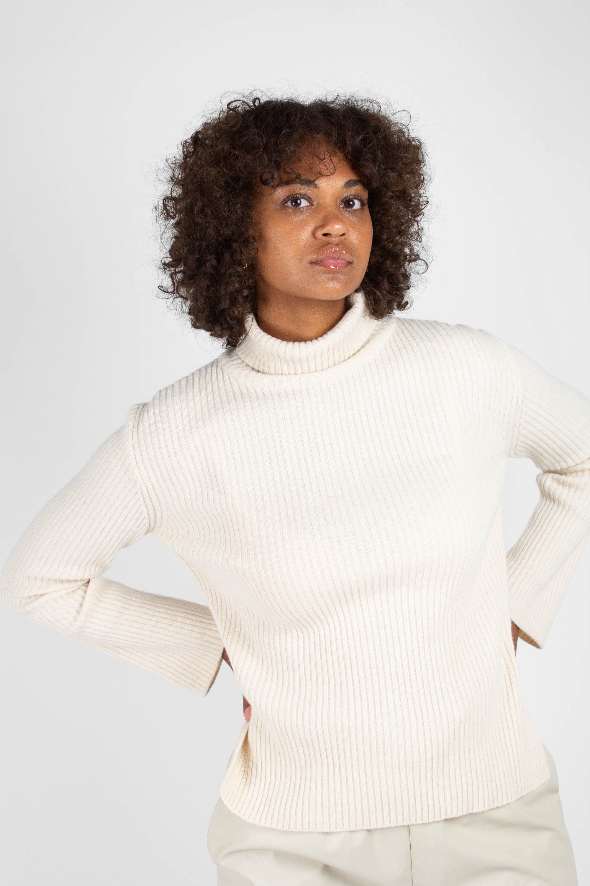 Ivory shaped rib turtleneck jumper