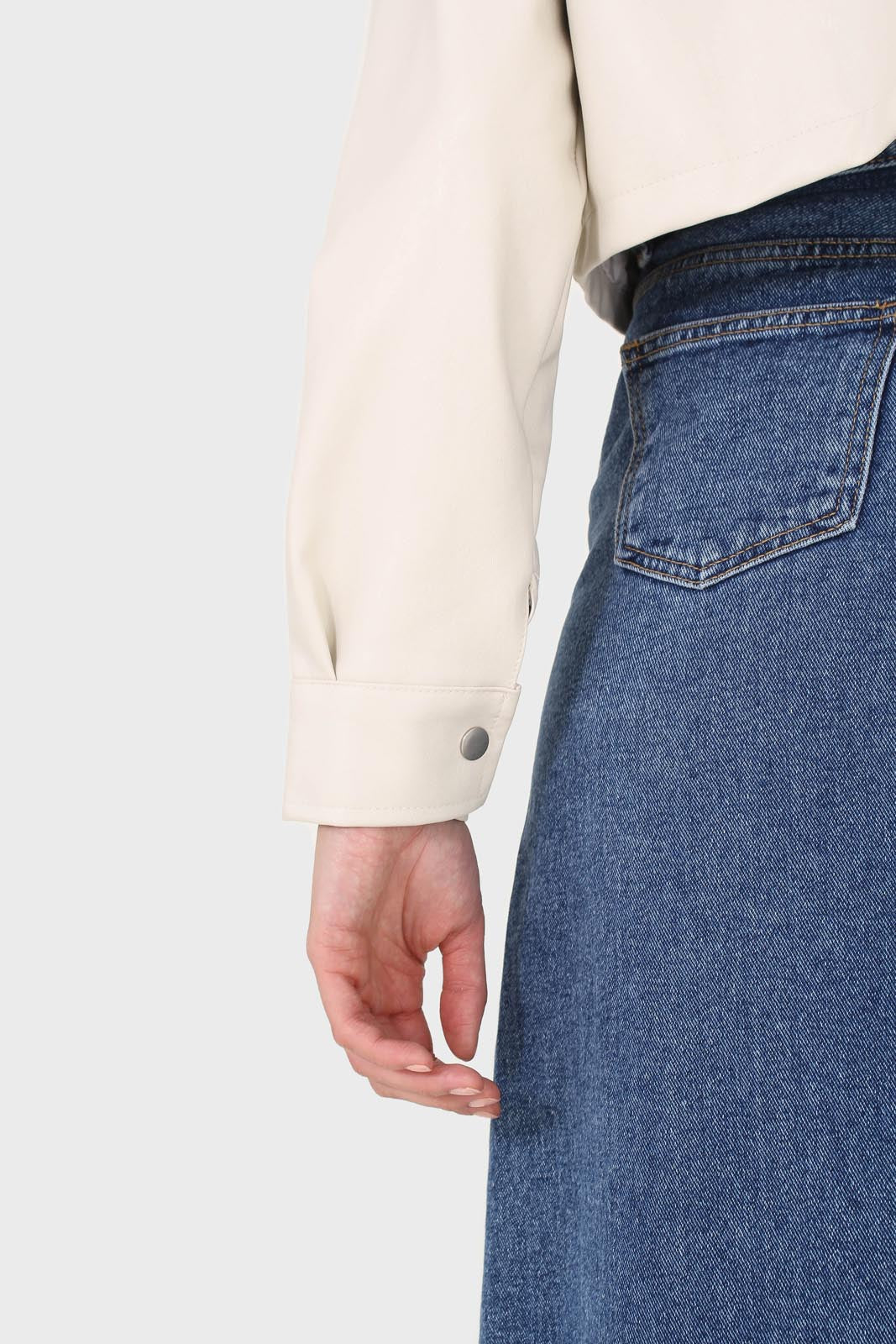 Ivory vegan leather cropped shirt jacket