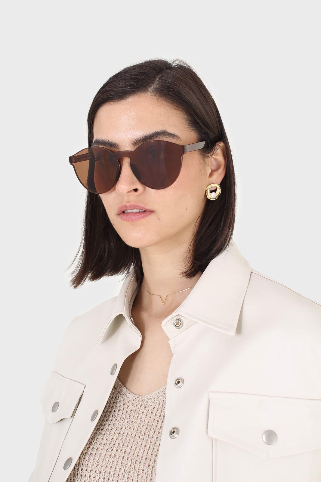 Ivory vegan leather cropped shirt jacket