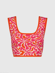Multicolor Sleeveless Floral Knit Cropped Tank Top - FINAL SALE