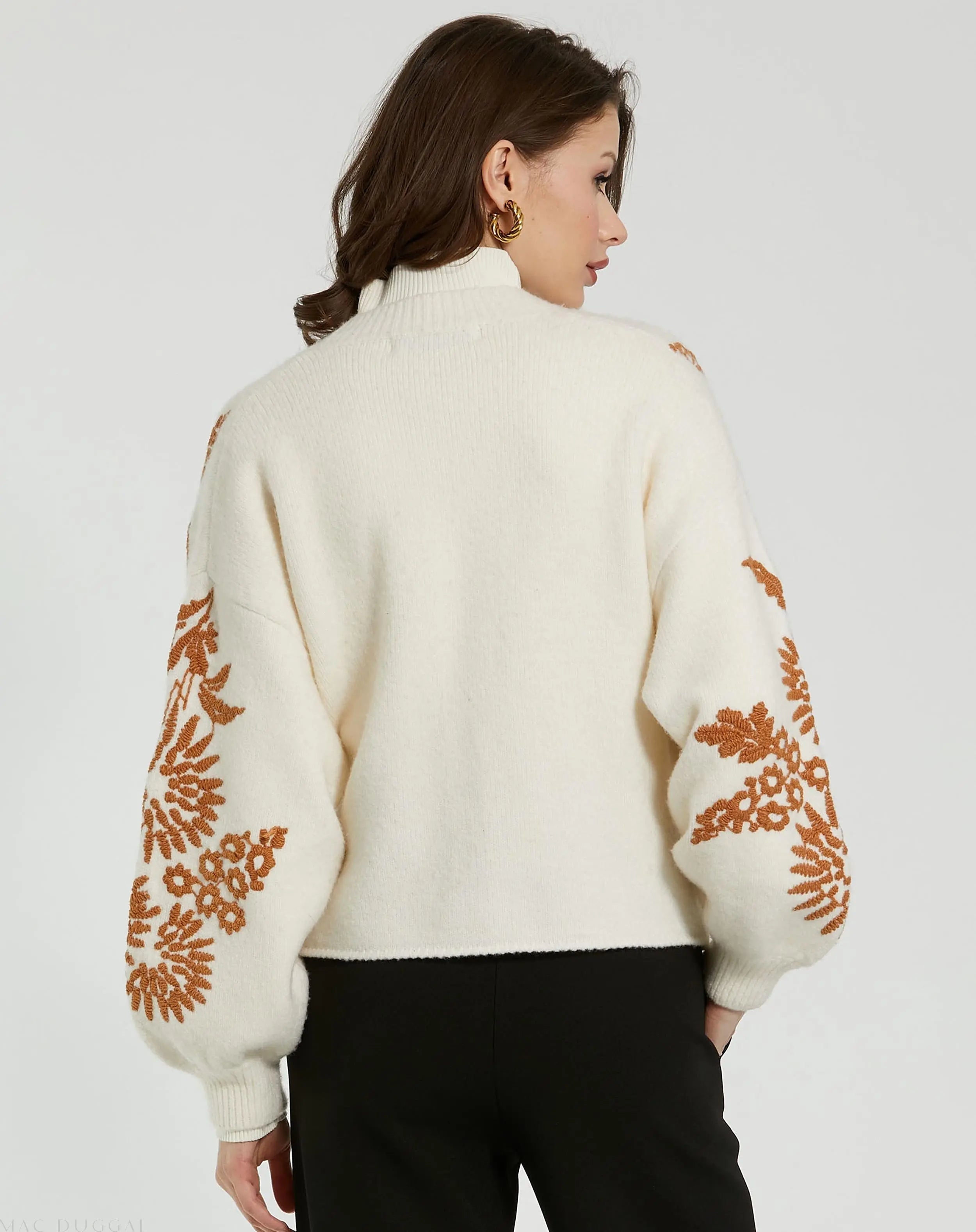 White Cropped Knit Cardigan With Floral Details
