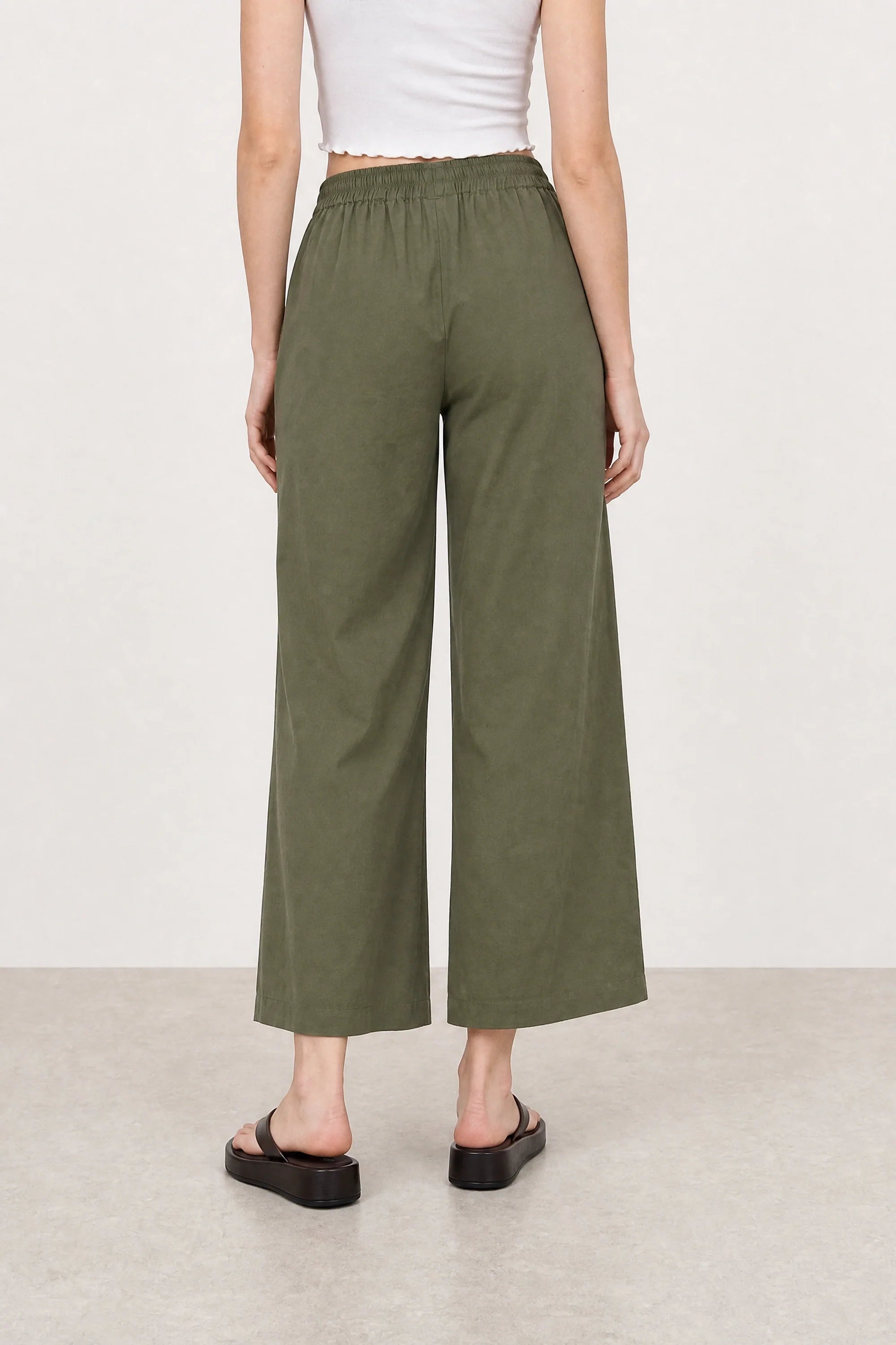 Khaki relaxed fit contrast drawstring trousers