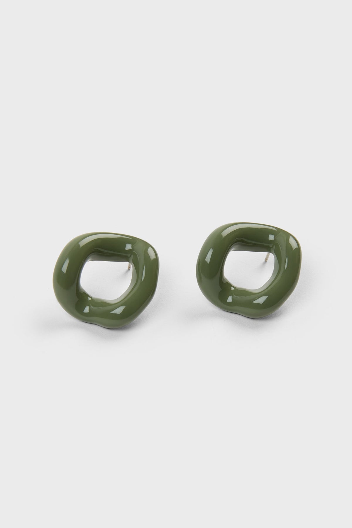 Khaki thick organic circle earrings