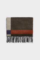 Khaki and orange contrast block fringe scarf