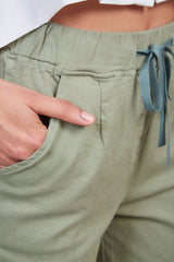 Khaki loose fit drawstring trousers