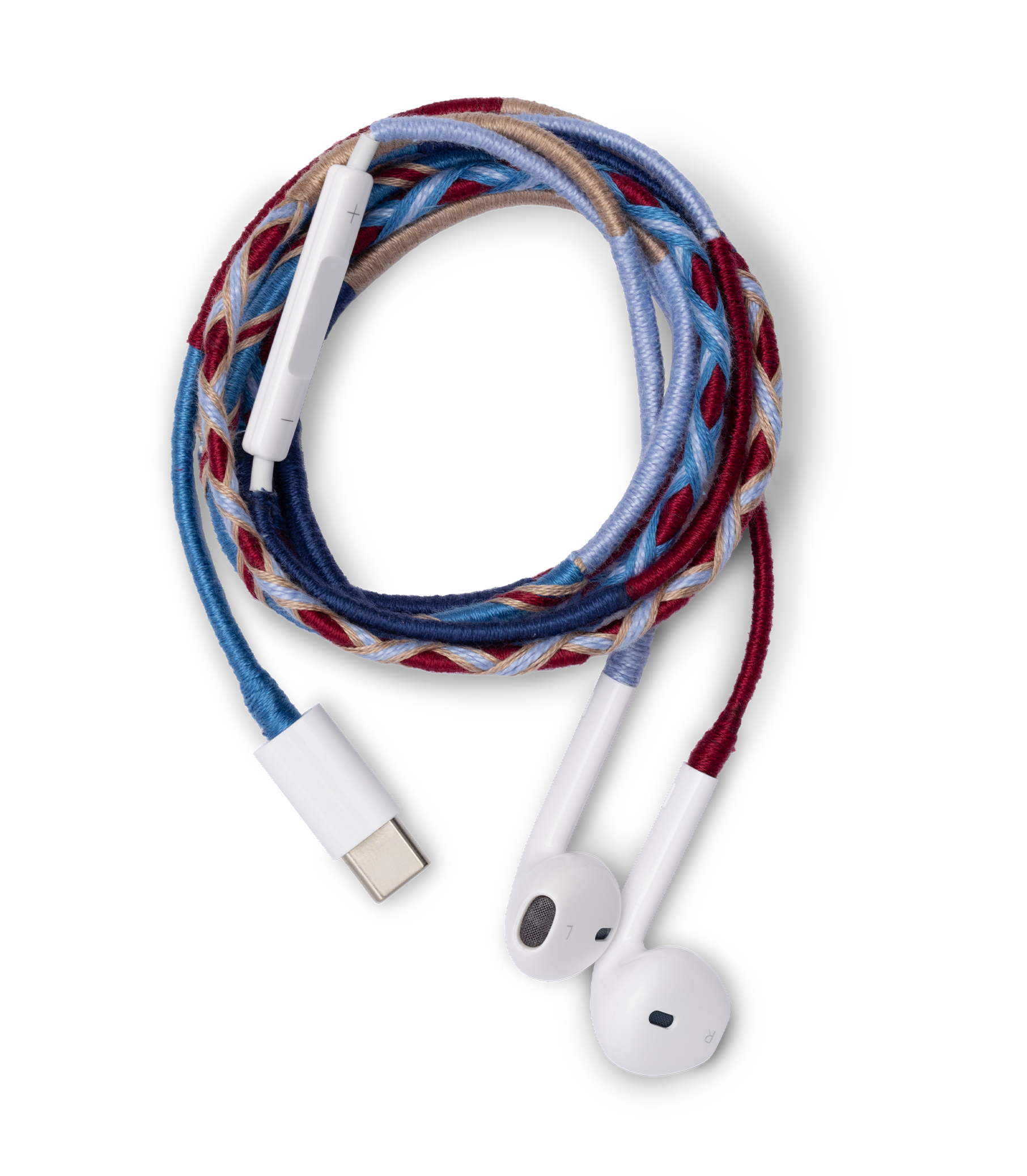 LE POM POM & DÔEN HEADPHONES -- BLUE BURGUNDY STRIPE