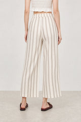 Light beige and black linen blend dotted stripe trousers